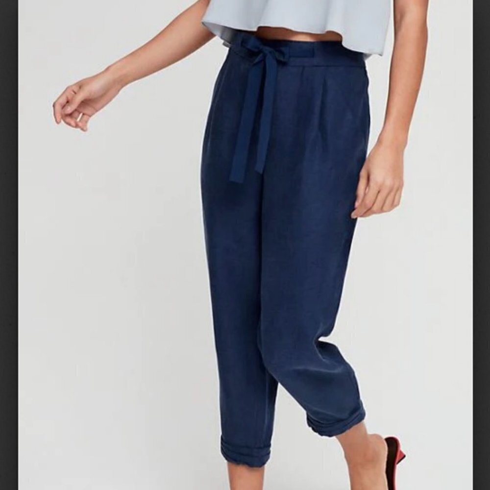 ARITZIA Wilfred Crepe Allant Cropped Ankle Trouser Navy US 0